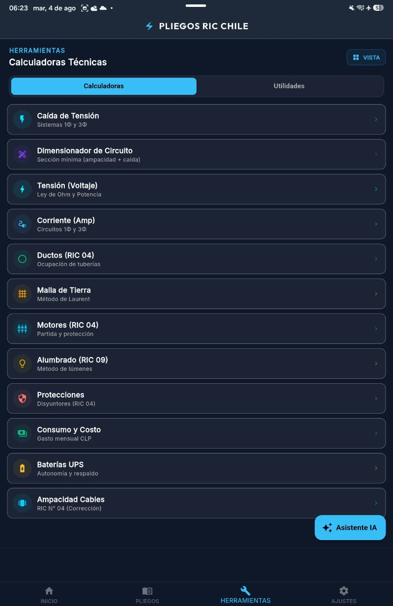 Calculadoras técnicas de la app