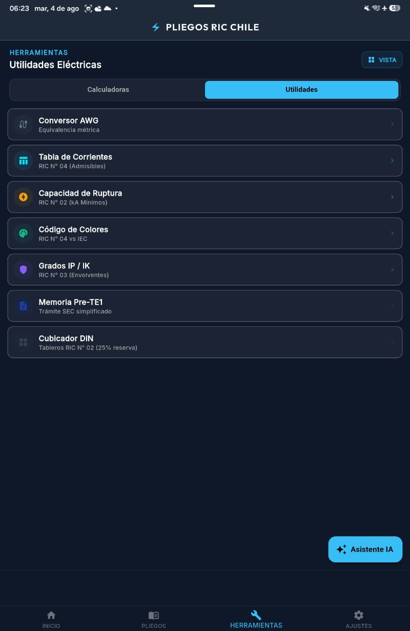 Utilidades eléctricas de la app